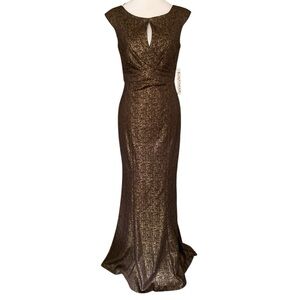 Kay Unger Bronze Metallic Glitter Maxi Dress